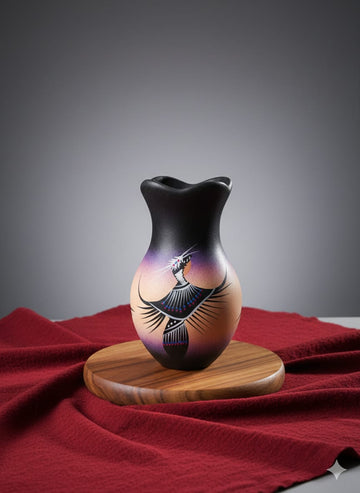 Hand-Painted Tribal Bird Art Ceramic Vase – Black & Sunset Gradient Finish (Copy)