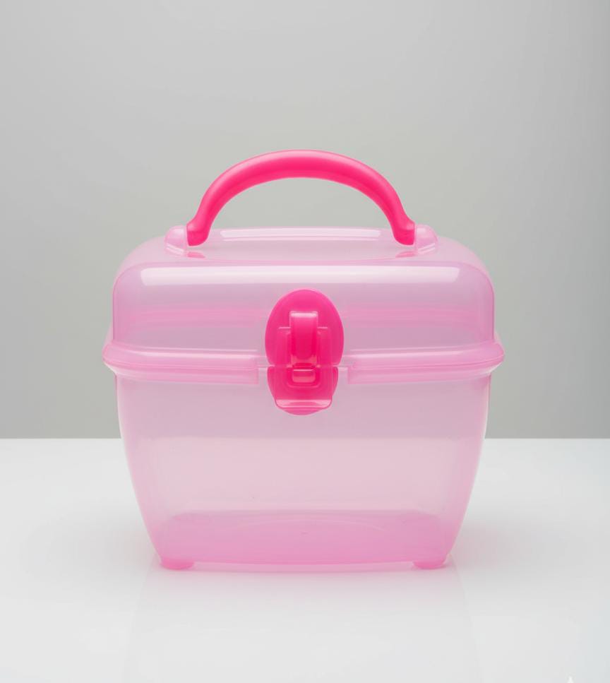 Portable Pink Plastic Storage Caddy – Multipurpose Organizer with Handle