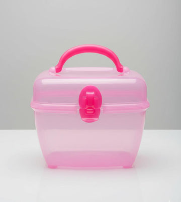 Portable Pink Plastic Storage Caddy – Multipurpose Organizer with Handle