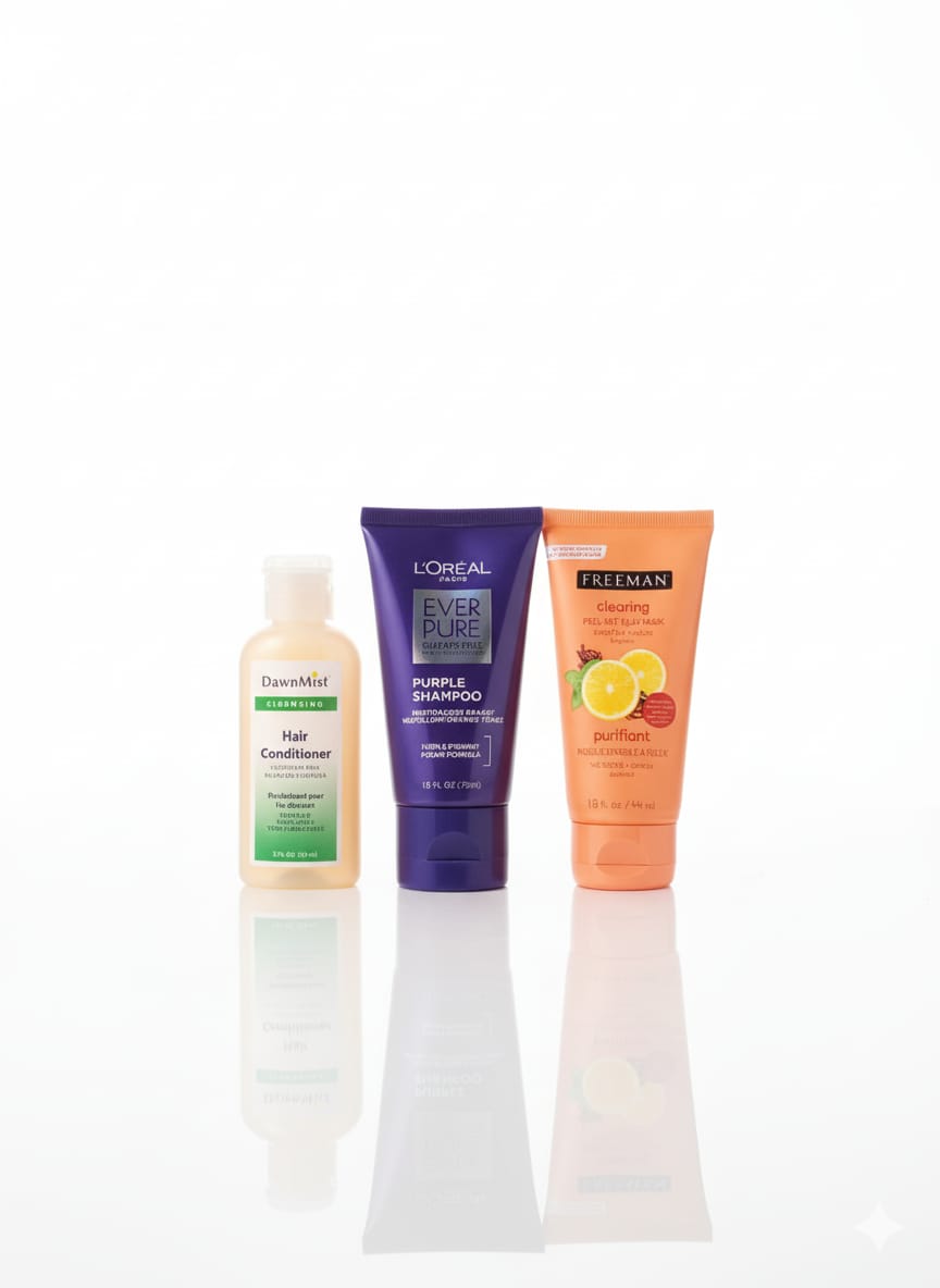 Hair Care Bundle – L’Oréal Shampoo 75ml + Freeman Clearing Mask 44ml + Dawn Mist Conditioner 59ml