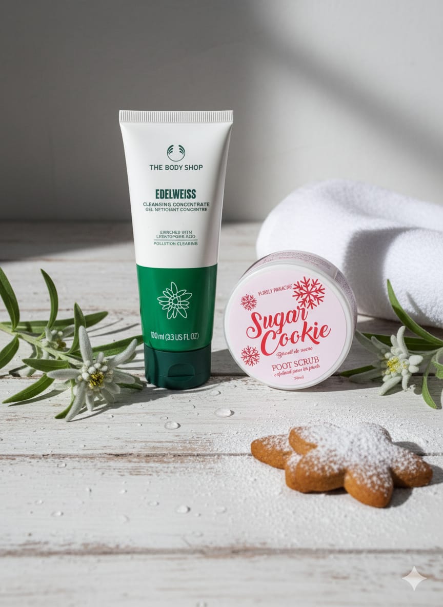The Body Shop Edelweiss Cleansing Concentrate 100 ml + FREE Sugar Cookie Foot Scrub 50 ml