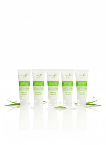 Nourish Spa Line Mini Set – 5-Piece Travel-Size (3 Shampoo + 2 Body Lotion, 22 ml each) (Copy)