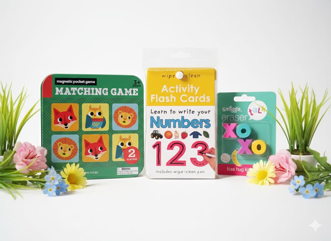 Bundle Title (Premium + Attractive) “Kids Learning & Fun Bundle – Magnetic Pocket Game + Wipe-Clean Flash Cards + Smiggle Eraser” (Copy)