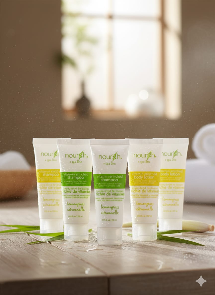 Nourish Spa Line Mini Set – 5-Piece Travel-Size (3 Shampoo + 2 Body Lotion, 22 ml each) (Copy)