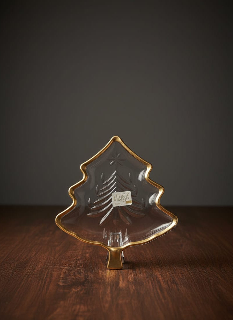 Elegant Gold Plated Mikasa Holiday Tree Relish Dish